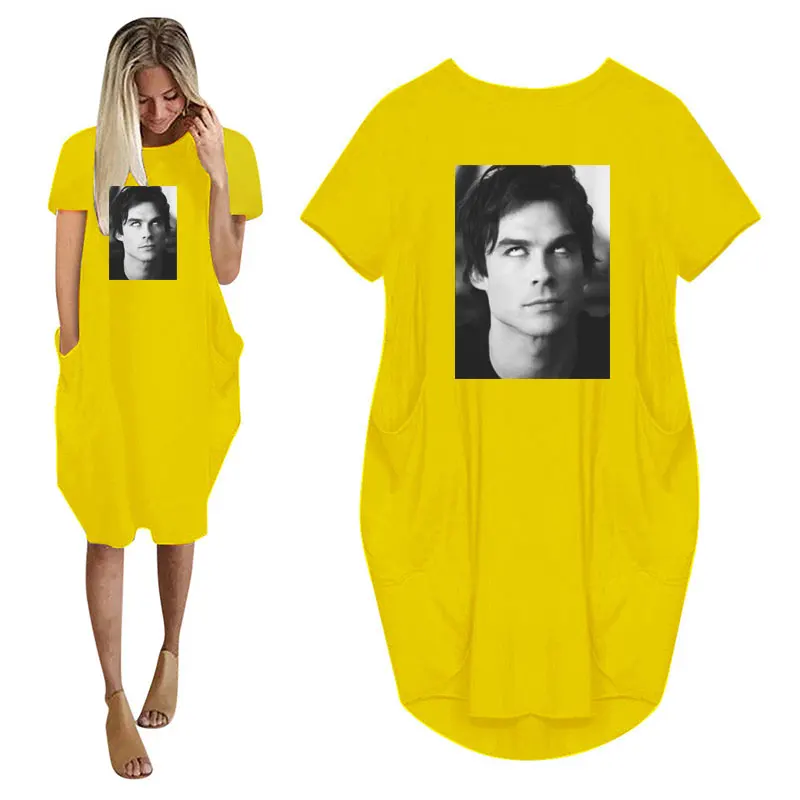 Женское платье-футболка с принтом дневников вампира в стиле каваи 90-х карманами и