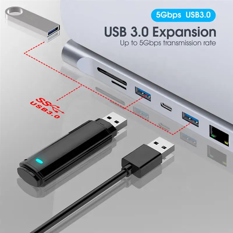 

Type-C 3.1 HUB Multi Screen Extension Multi Interface Splitter 12 Port Data Transmission Extender Supports Charging Power Supply