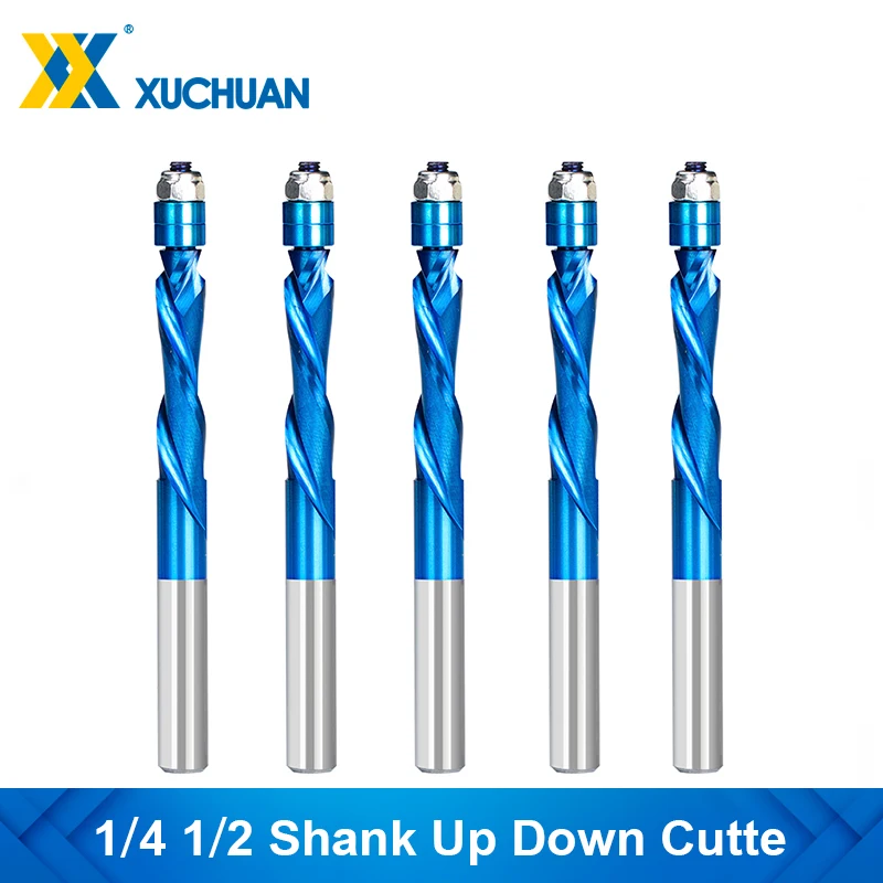 

CNC Router Bit 1/4 1/2 Shank Up Down Cutter with 2 Bearing End Mill Tungsten Carbide Flush Trim Router Bit Wood Milling Cutter