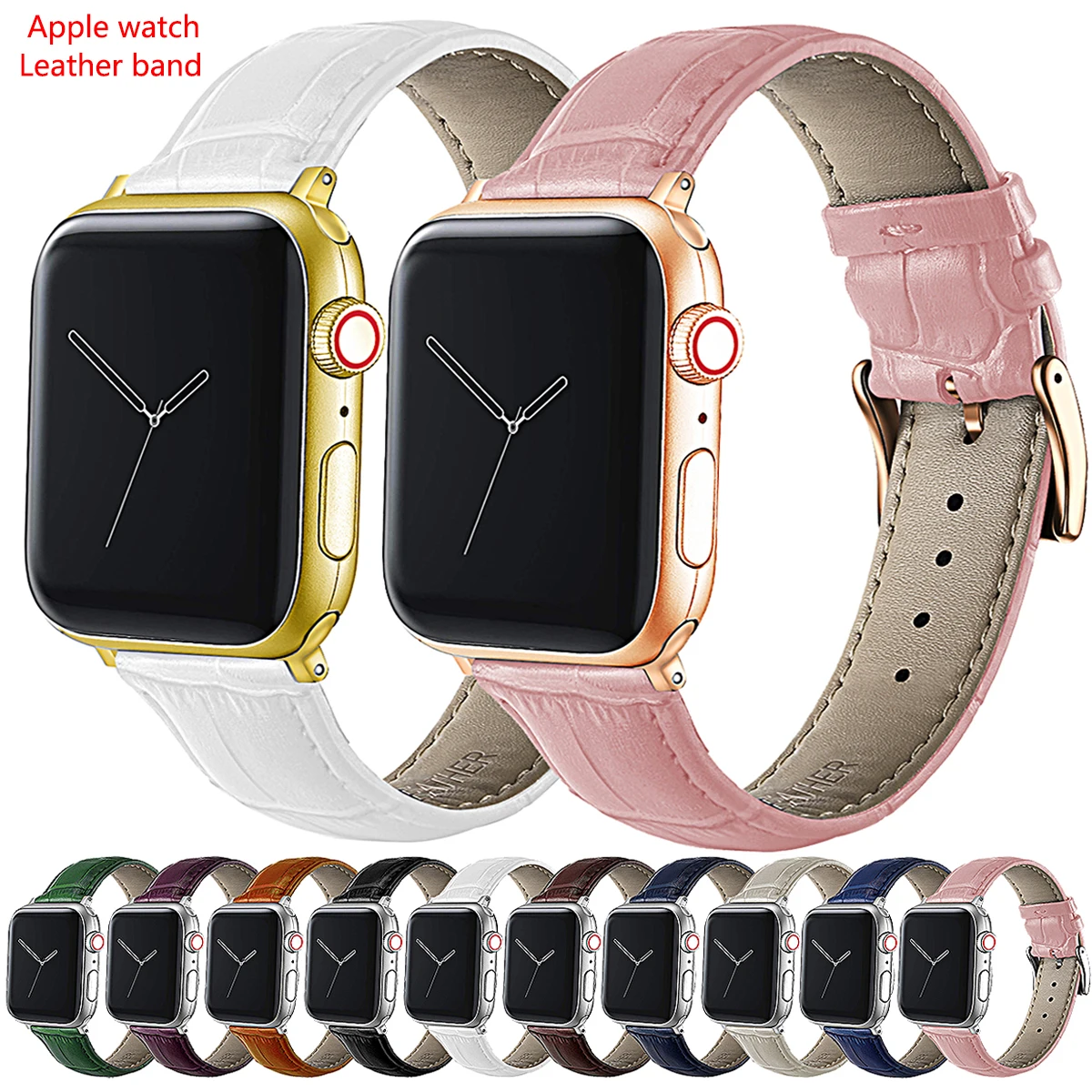

Luxury Leather Watchband for Apple Watch Band Series 5/3 Sport Bracelet 42mm 38mm Strap For iwatch 6 4 SE Band