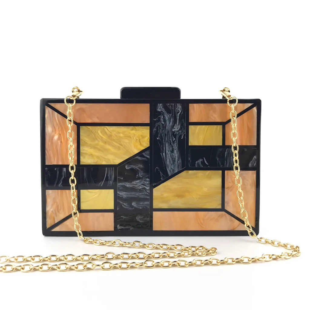 

Luxury Evening Bag Women Party Banquet Elegent Bag Wedding Clutches Chain Shoulder Bag Schultertasche Acrylic Patchwork Purse #S