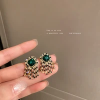 korean temperament creative design small mori retro national style crystal diamond tassel earrings