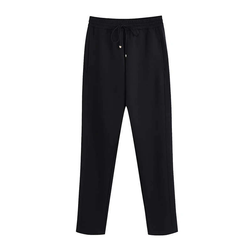 

Women Pants Drawstring Waist Cuffed Trousers with Seam Decoration Women's Casual Pants