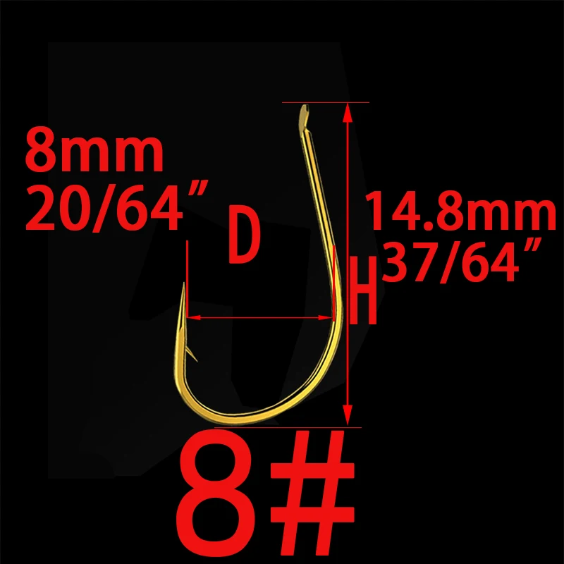 Barbed Hook Size 8 100 шт. Высокоуглеродистая сталь золотой рыболовный крючок Размер 1#2#3#4#5#6#7#8#9#10#11#12# рыболовные крючки для ловли карпа - Цвет: Barbed Hook Size 8