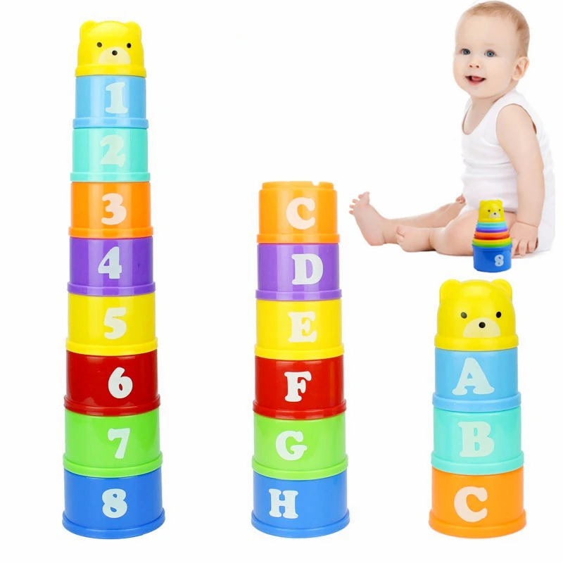 Baby Toy Stacking Cups Children Educational Nesting Ring Tower Bath Play Water Set Early Educational Toys For Infant 0-36 Mont