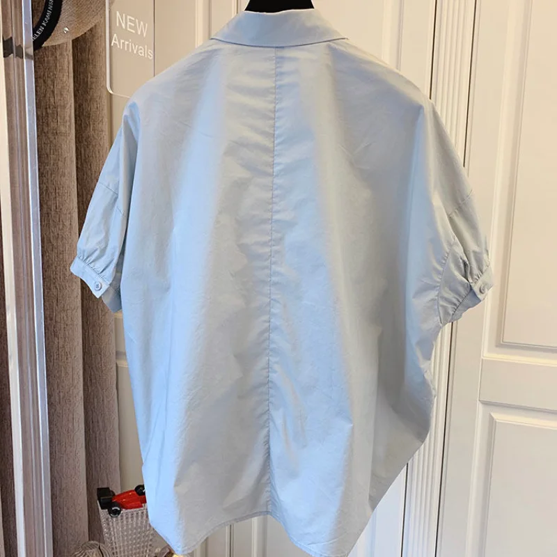 

KUSAHIKI Korean Folds Blusas Mujer De Moda 2021 New Puff Sleeve Turn-down Collar Blouses Causal Solid Women Shirts 6H815