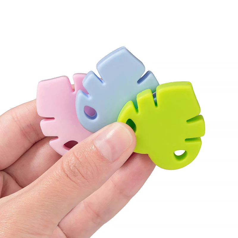 TYRY.HU-Cuentas de hojas de silicona para beb&eacute;, mordedor de silicona, Clip para chupete, cadenas, cuentas de joyer&iacute;a de dibujos animados, sin BPA, 5 uds.-2