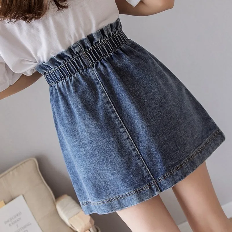 High Waist Summer Fashion Sweet Womens Denim Short Skirts Casual Streetwear Elastic Pockets Female A-Line Big Size | Женская одежда