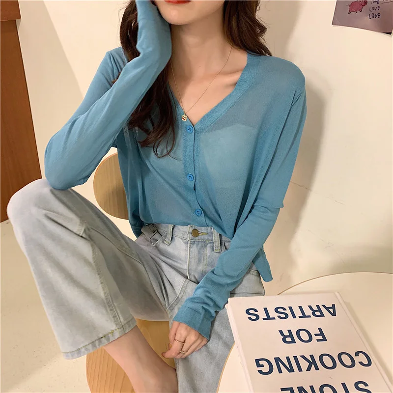 Цена 2021 стильная свободная Солнцезащитная рубашка с V-образным вырезом тонкий