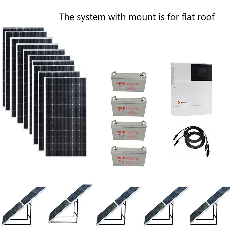 Solar Kit Complete With Mount 5000W 220v 110V Solar Panel 400W MPPT Contoller Hybrid Inverter Battery Home Solar System Off Grid