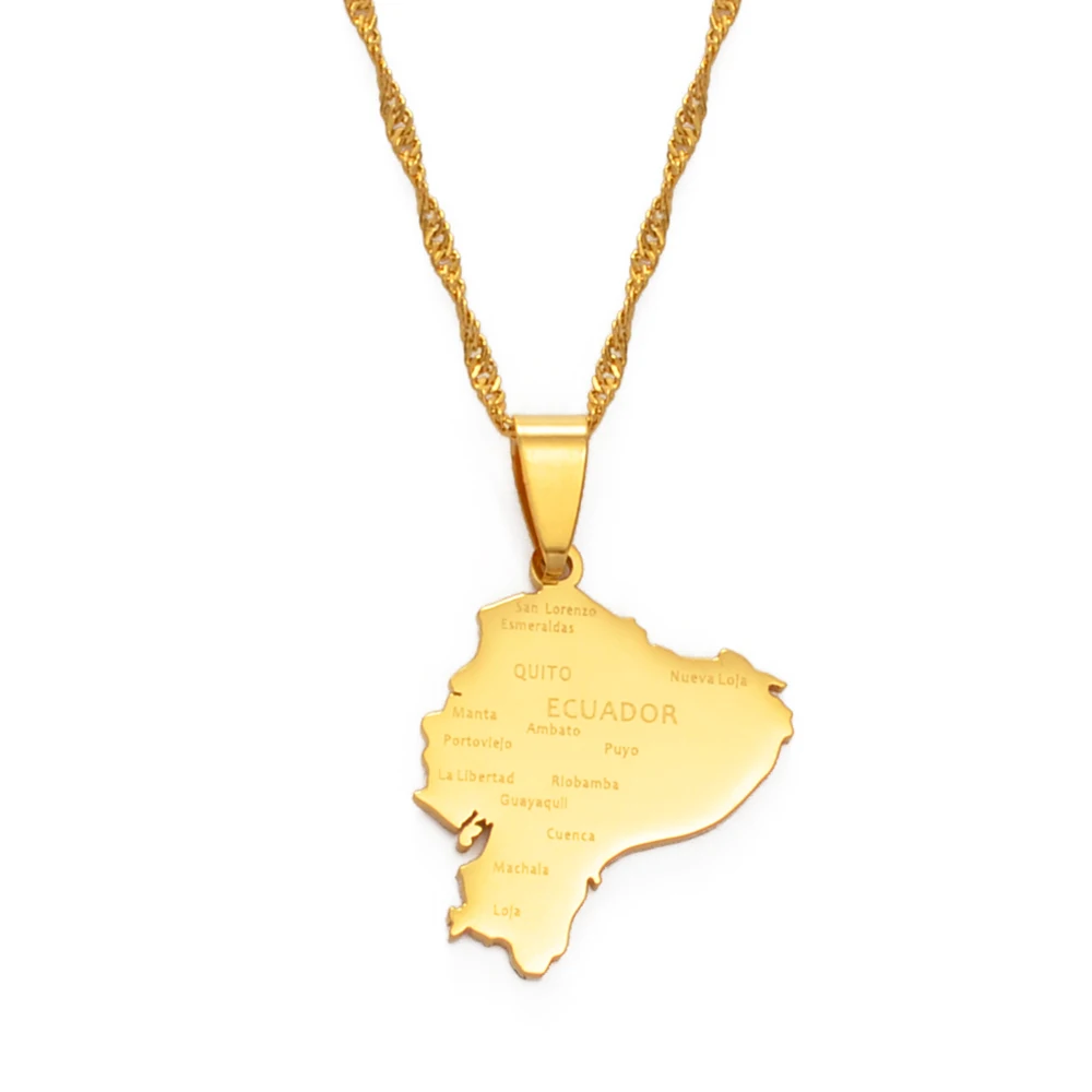 Anniyo Ecuador Map Pendant Necklaces for Women Silver Color/Gold Color Charm Maps Jewelry Ecuadorian Patriotic Best Gift #149121 | Украшения
