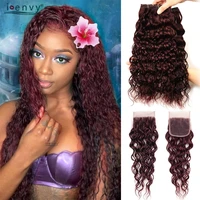 i envy brazilian human hair 3 bundles with lace closure burgundy water wave hair bundles with closure colored dark red non remy