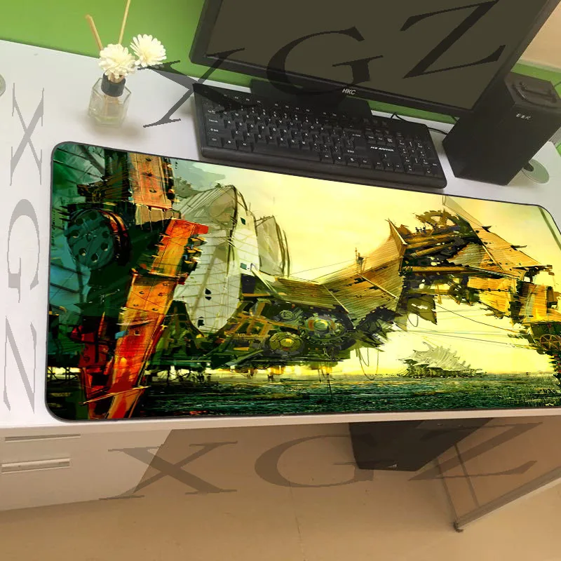 

XGZ Large Game Mouse Pad Black Exquisite Lock-edge Fantasy Art Machine Custom Home Computer Desk Mat Rubber Non-slip Carpet XXL