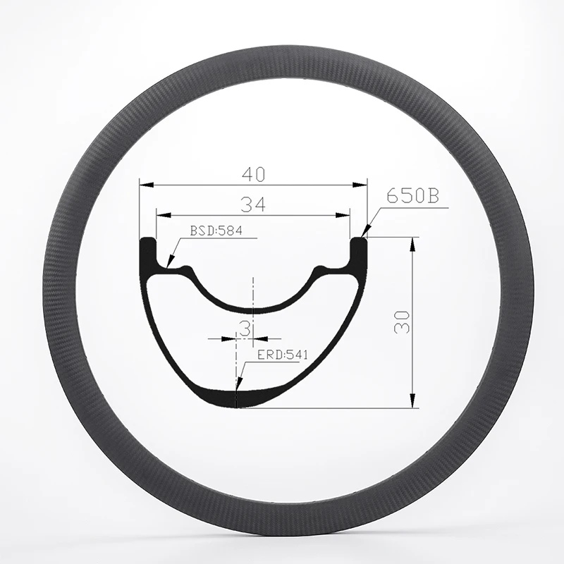 

MTB Disc Bicycle Rim 30x40mm Asymmetric Carbon Mtb Rims 27.5er Hookless Mountain Bike Tubeless Carbon Rim 24H 28H 32H
