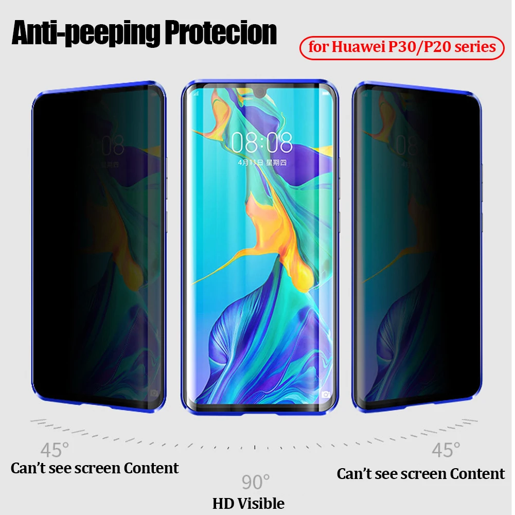 

Privacy Magnetic Case for Huawei P30 P20 Pro Double Sided Tempered Glass Metal Bumper Anti-Peeping Case for Huawei P30 Pro Cover