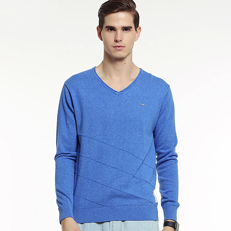 

Мужской трикотажный пуловер из 100% хлопка с длинным рукавом, синий, оранжевый, серый, осенне-зимний мужской свитер с круглым вырезом