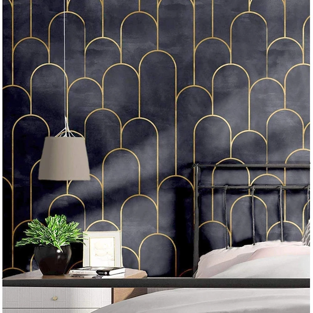 Black Gold Metal Arc Stickers Vinyl Self Adhesive Decor Wallpaper Peel And Stick Contact Paper Bedroom Wall Furniture Renovation
