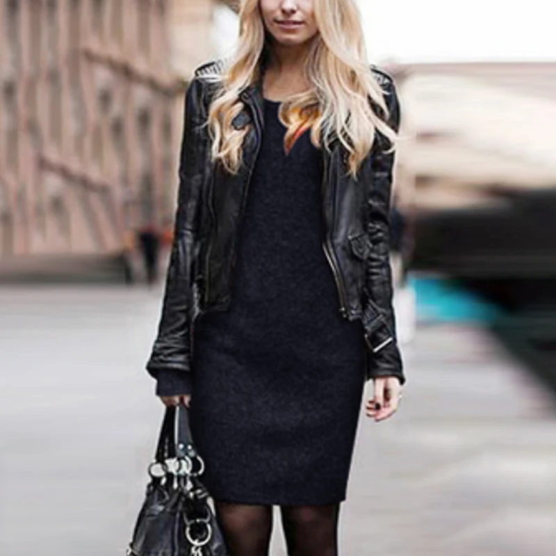 Autumn Winter Ladies Velvet Dress Round Neck Long Sleeve Knitted Sweater Mini Warm Commute Slim Fit Clothes | Женская одежда