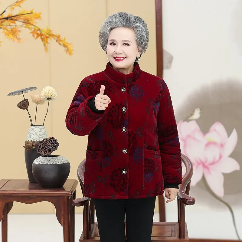 

Elderly 60-80 Corduroy Coat Women Clothing Winter Warm Jacket Women's Overcoat Parkas Outerwear Grandmother Outfit Plus Size