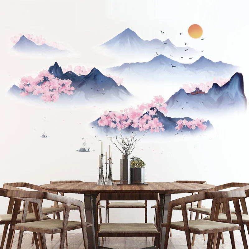 

Chinese Style Headboard Wall Stickers Home Decoration Accessories for Living Room Bedroom Home Office Decor Teenager Wallpaper