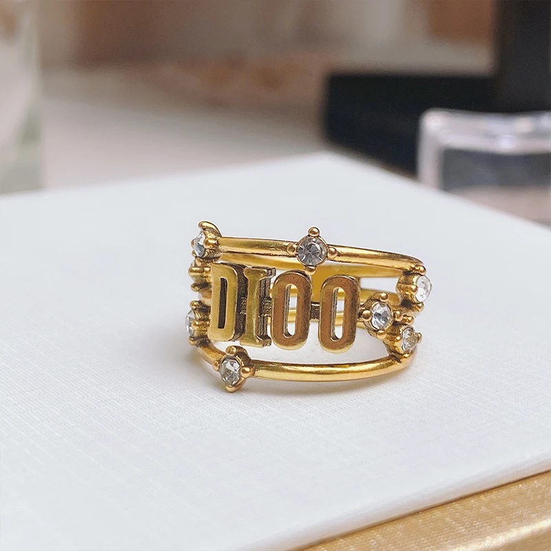

European and American Star Style D Ring Letters Brass Vintage Food Ring Female Vintage Fashion 20 New Ring Fashion Ins
