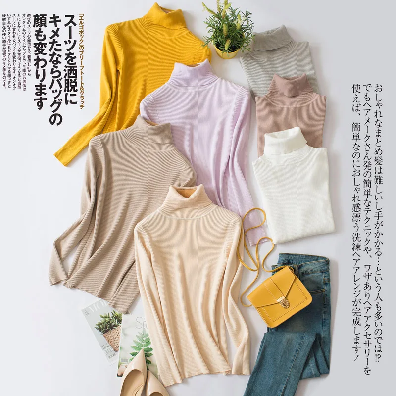 Vintage Turtleneck Female Sweater Winter Solid Warm Long Sleeve Casual Slim Knitted Pullover Women Knitting Tops | Женская одежда