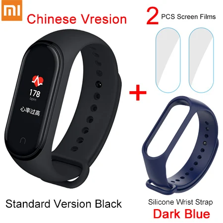 CN Add Strap Films Xiaomi Mi Band 4 фитнес браслет управление музыкой Bluetooth 5,0 AMOLED сенсорный экран AI монитор сердечного ритма - Цвет: CN Add Strap Films