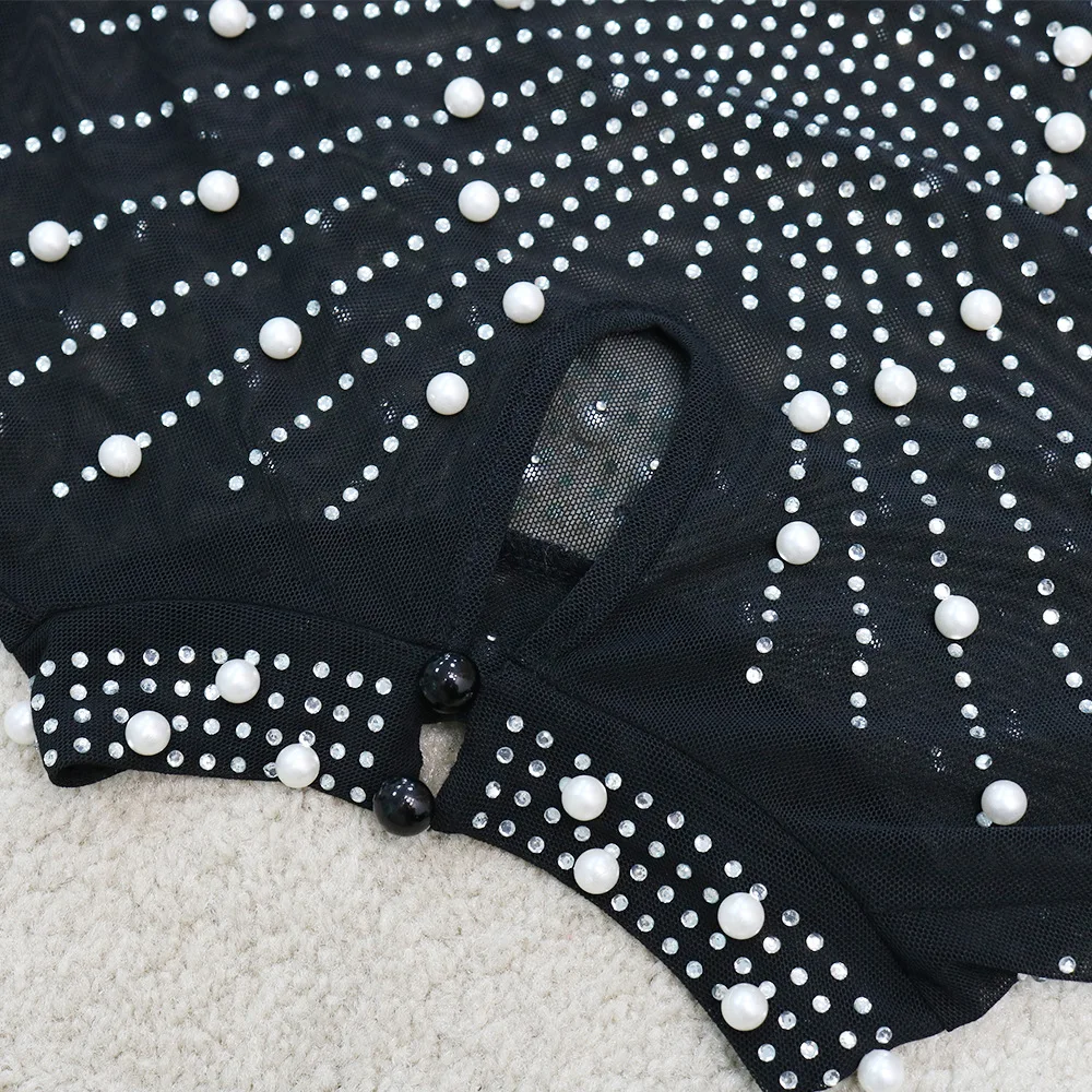 

Asymmetrical Rhinstone Bodycon Dress with Tassel Sexy Dresses Party Night Club Dress 2021 Women O Neck Long Sleeve Black Dresses