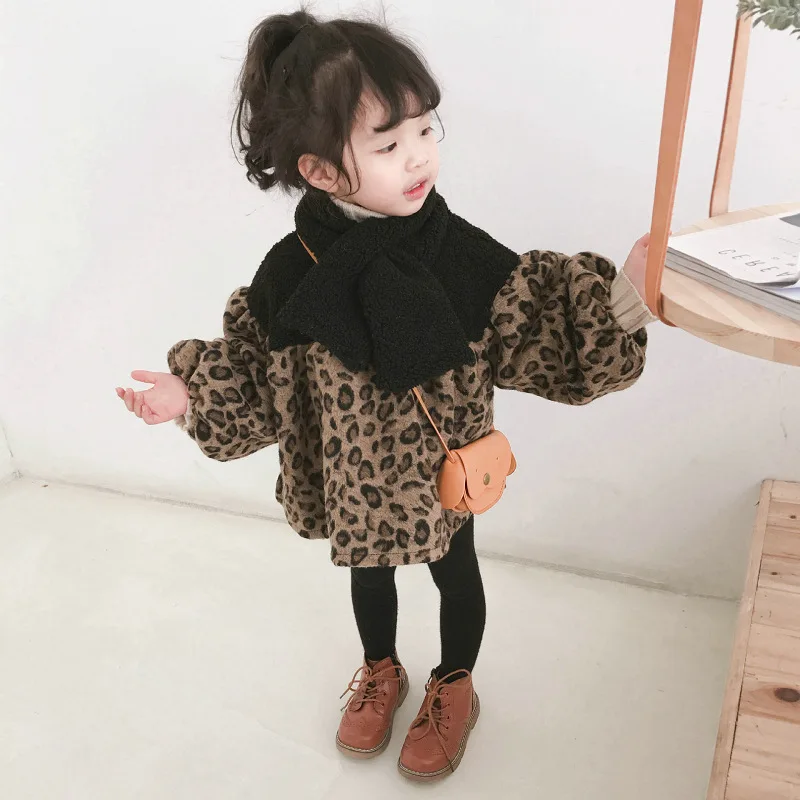 

Girl Gown Kids Baby Party Evening Dress 2021 Leopard Warm Plus Thicken Winter Autumn Cotton Plus Size Children Clothing