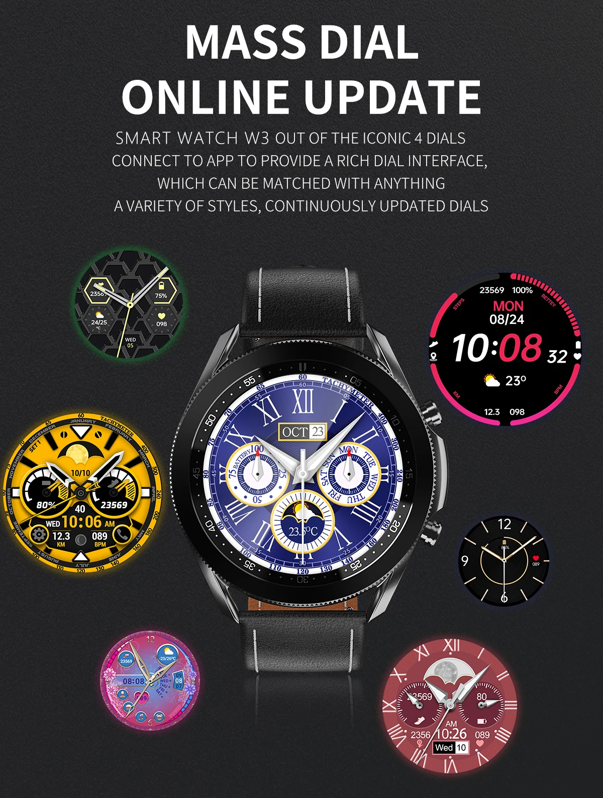 W3 мужские и женские умные часы вращающийся экран Bluetooth Вызов пульсометр