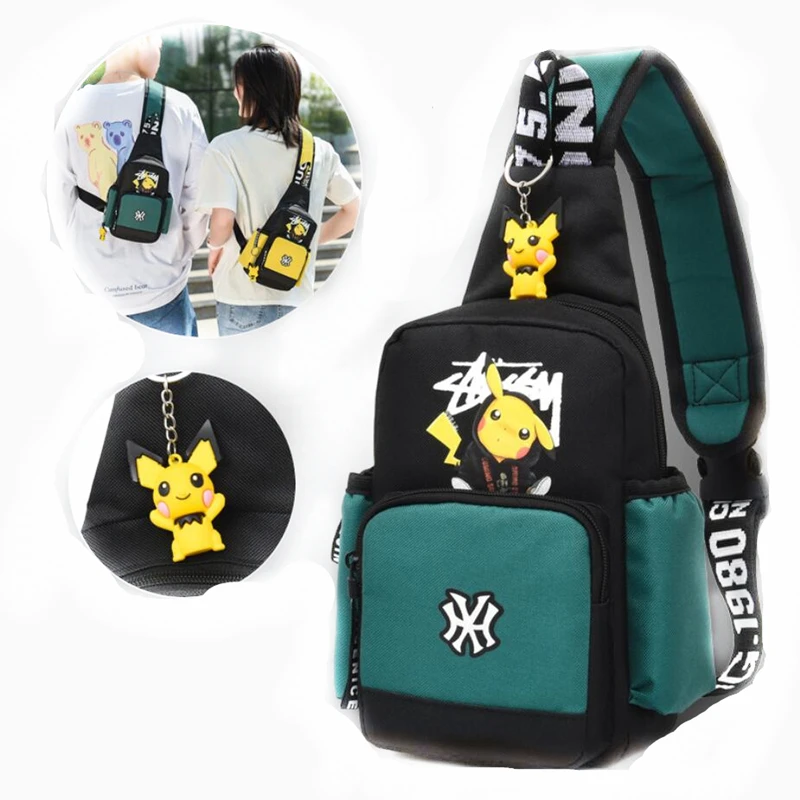 

3 Colors Pokemon Shoulder Bag Men Women Go Sling Chest Pack Canvas Sports Pikachu Teens Crossbody Handbags Chest Belt Waist Pack