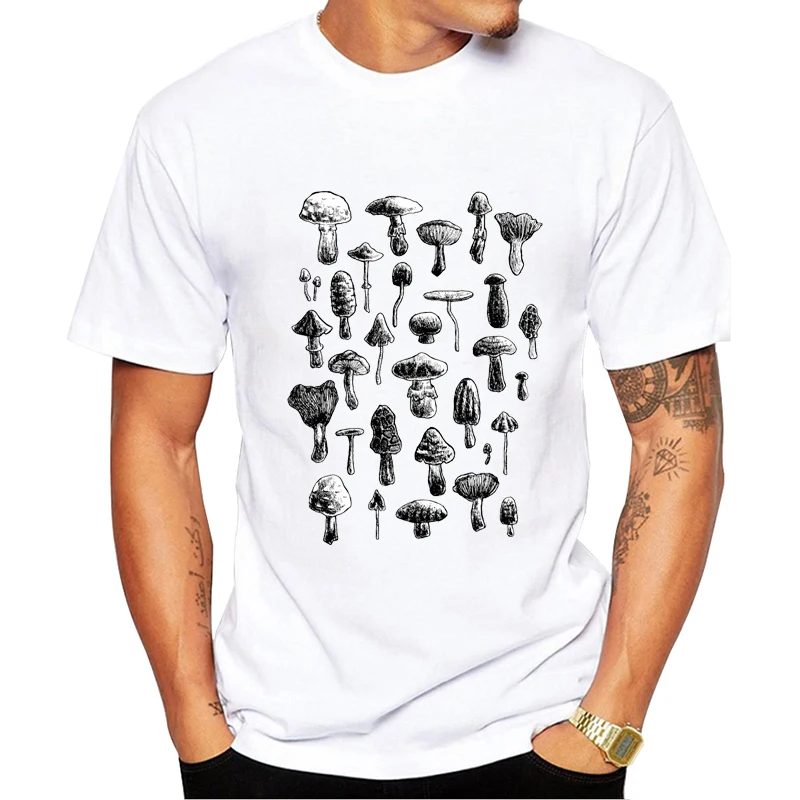 

Men Clothing Summer Mushrooms T-Shirt Fungus Botanical Garden Art Print O-neck Tee Shirts Oversize Shirt