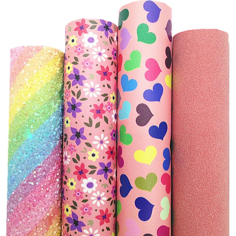 Радужные полосы блестящая кожа сердца цветы звезды принт синтетическая замша