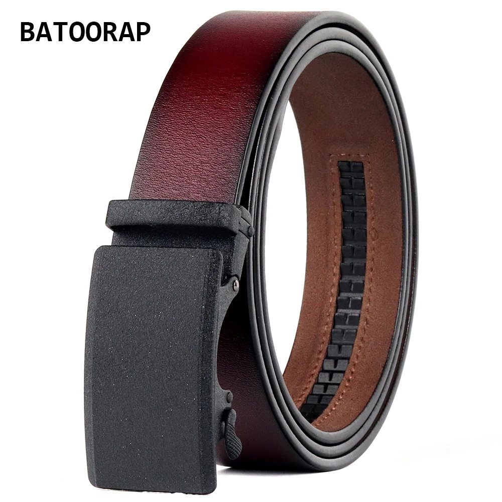 

BATOORAP Luxury Mens Belts Genuine Leather Metal Automatic Buckle Matte Black Fashion Ratchet Belt Male Casual Trouser Strap