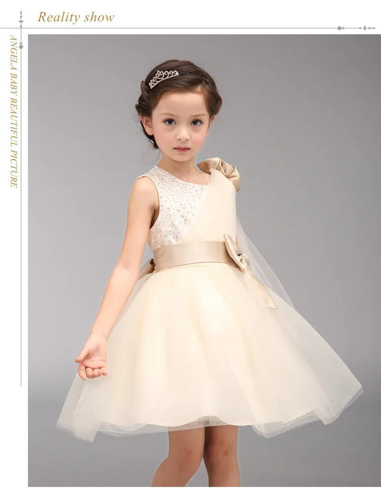 Платья с цветочным узором для девочек элегантное платье цвета шампанского