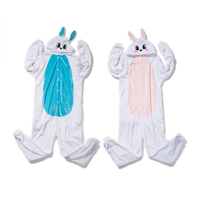 2019 Winter Rabbit Pajamas Animal Sleepwear onesie Kigurumi Women Men Unisex Adult Flannel Nightie Home clothes Sets