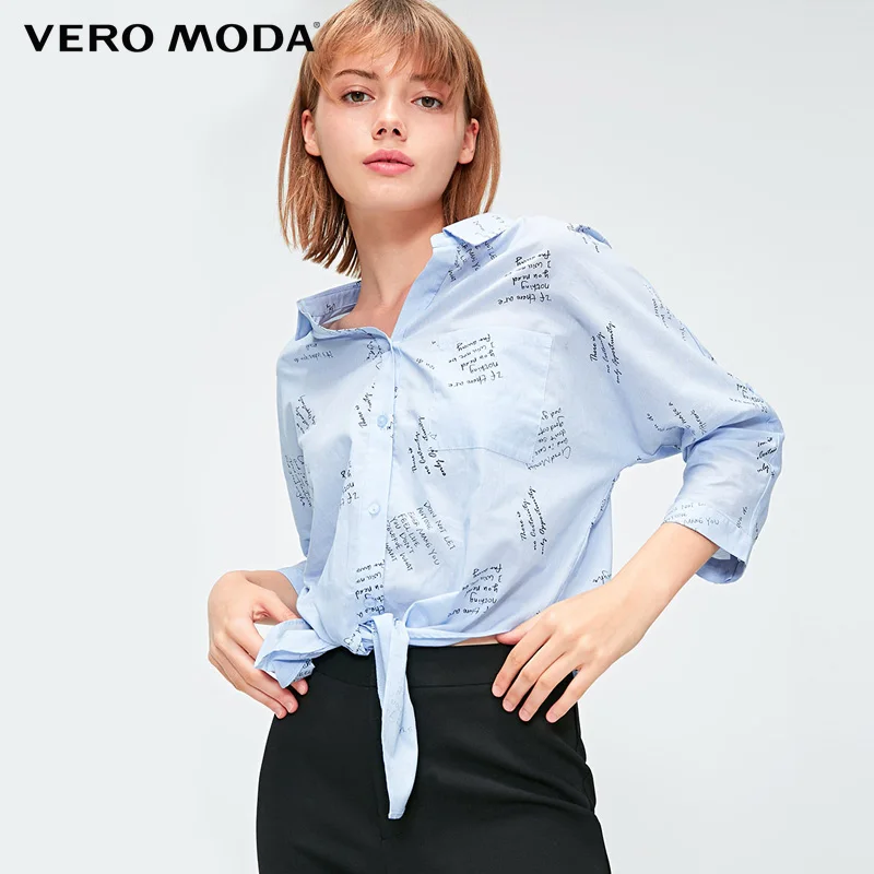 Женская Весенняя рубашка с буквенным принтом и рукавами 3/4 на шнуровке Vero Moda |