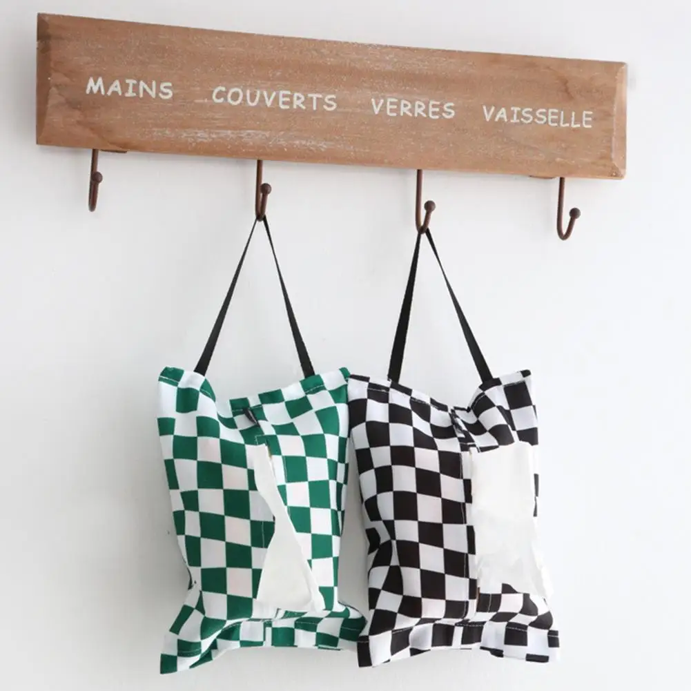 

Multi-use Eco-friendly Elegant Chessboard Pattern Tissue Holder Bag for Car