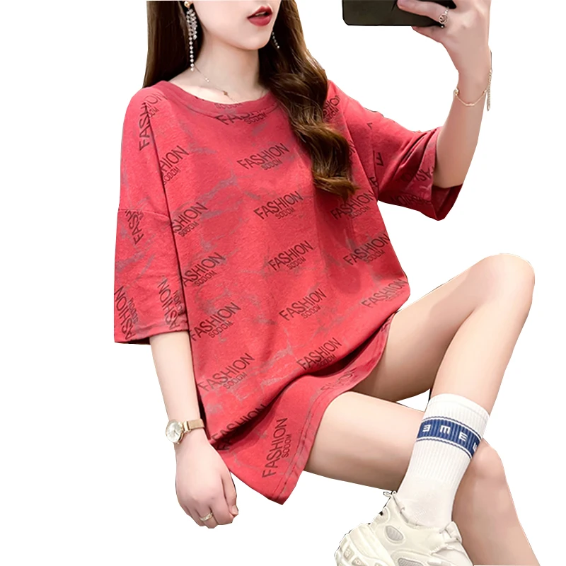 

Футболка женская с коротким рукавом, свободный универсальный топ оверсайз с надписью, с круглым вырезом, в Корейском стиле, для студентов, ...