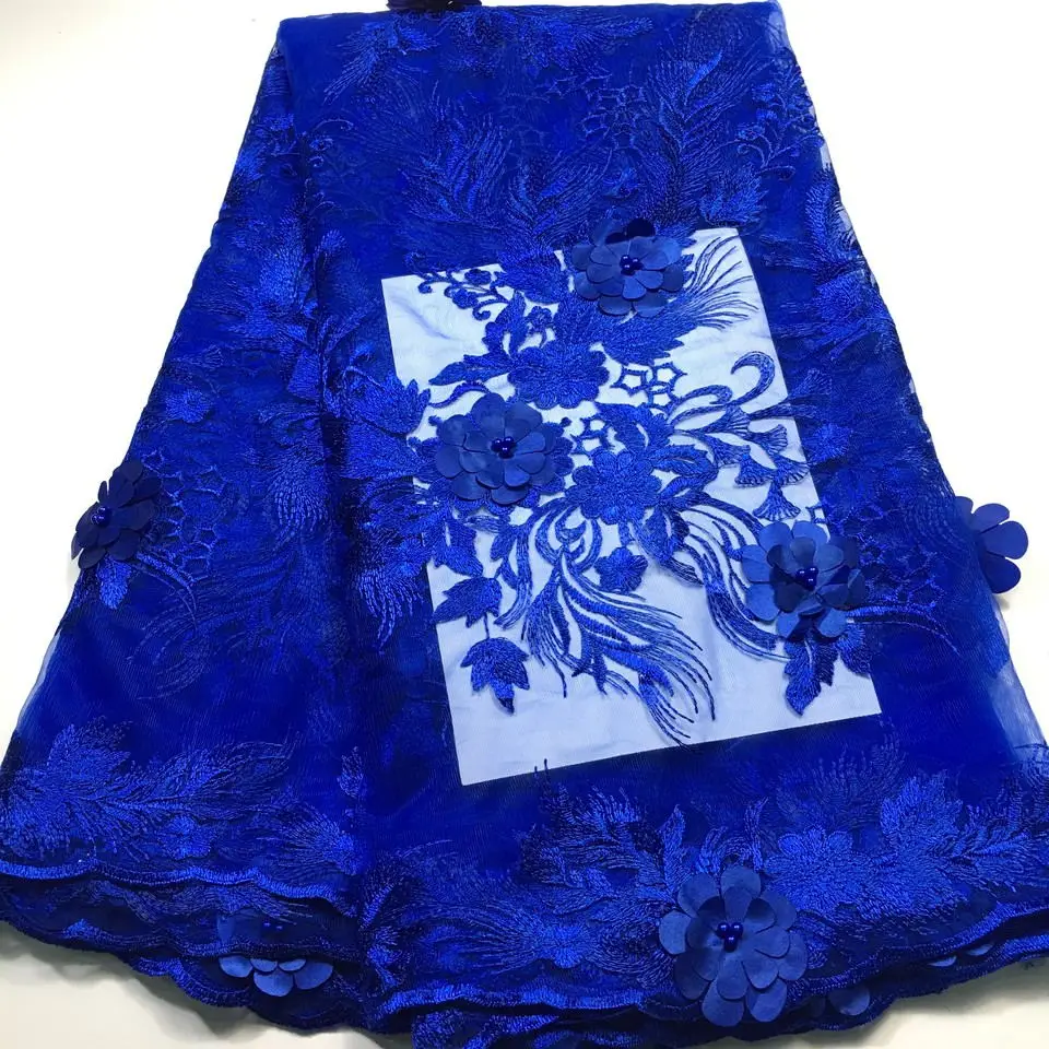Французская кружевная ткань с бисером Королевская Синяя дешевое Африканское