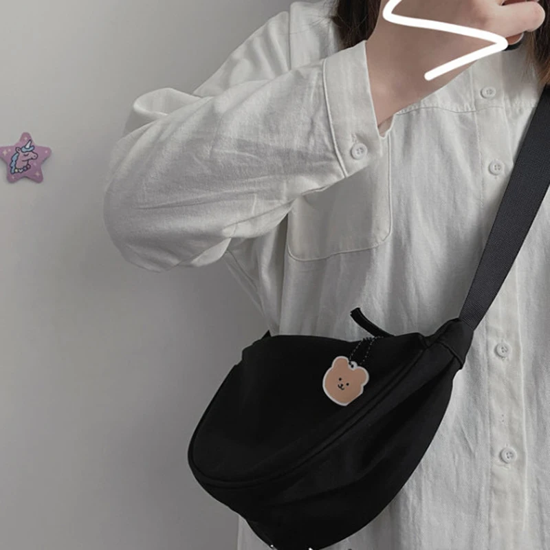 

Women Korean Version INS Casual Versatile Shoulder Bag Japanese Student Female Messenger Bag Ulzzang Solid Color Girl Hobos Bag