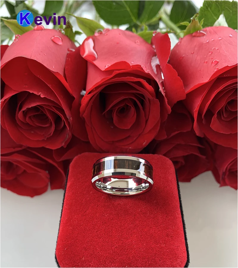 Дерево кольцо обручальное Для мужчин Вольфрам Карбидное с темное дерево