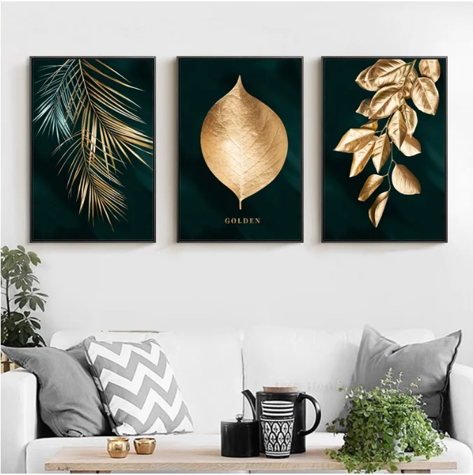 

Abstract Home Golden Plant Leaves Picture Wall Poster Modern Style Canvas Print Painting Art Aisle Living Room Unique Decoration