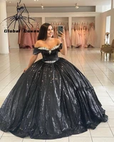 black off the shoulder quinceanera dresses princess beaded ball gown pageant birthday party sweet 16 15 robe de