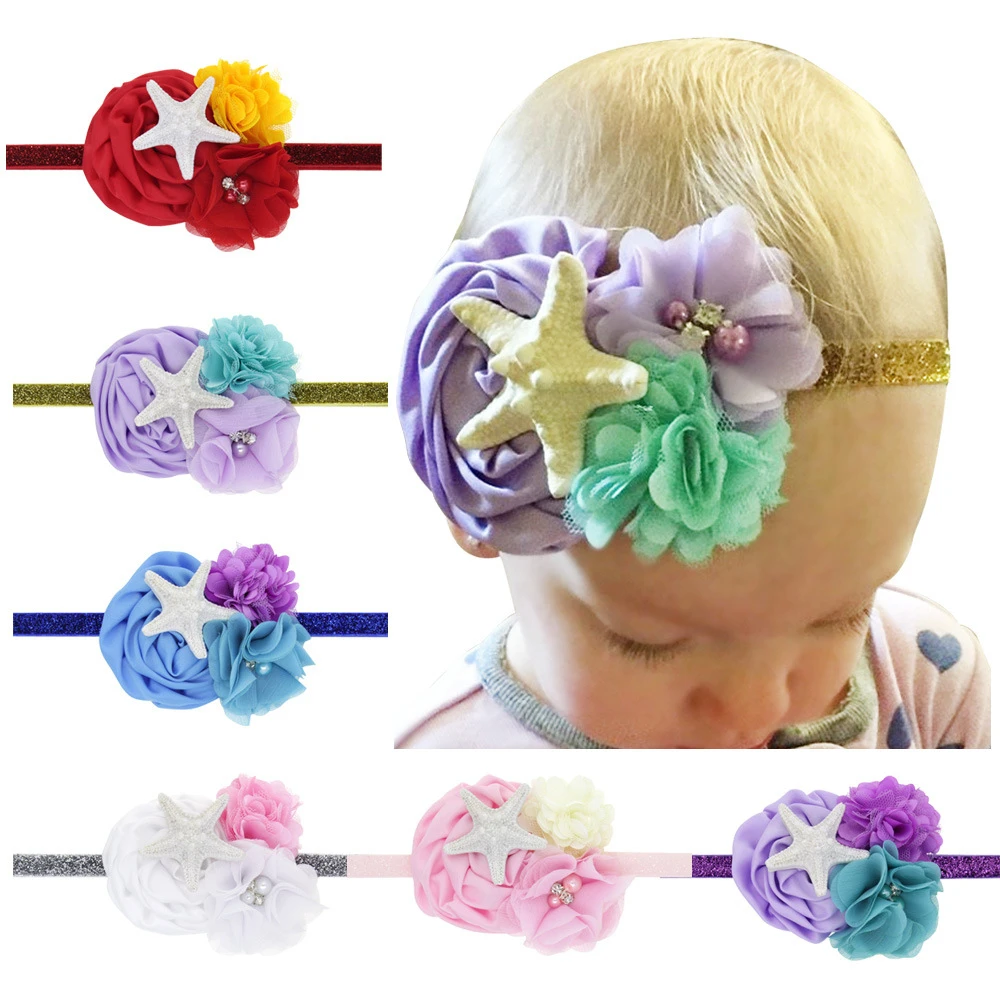 

Starfish Photo Props Hair Bandage Tie Band Headband Bow Ribbon Star Children Newborn Kids Headwear Baby Girl Accessories Flower
