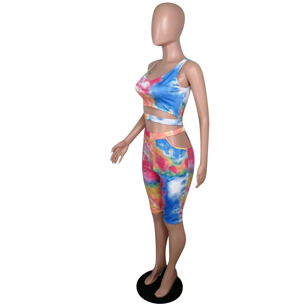 

Women's Club Wear Two-Piece Set 2020 Summer Casual Suit Hot Selling Tie-Dye Printed European and American Clothing