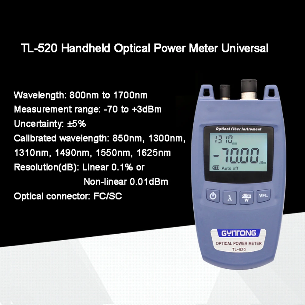 TL 520 портативный оптический Мощность метр 70dBm ~ + 3dBm универсальный разъем тестер
