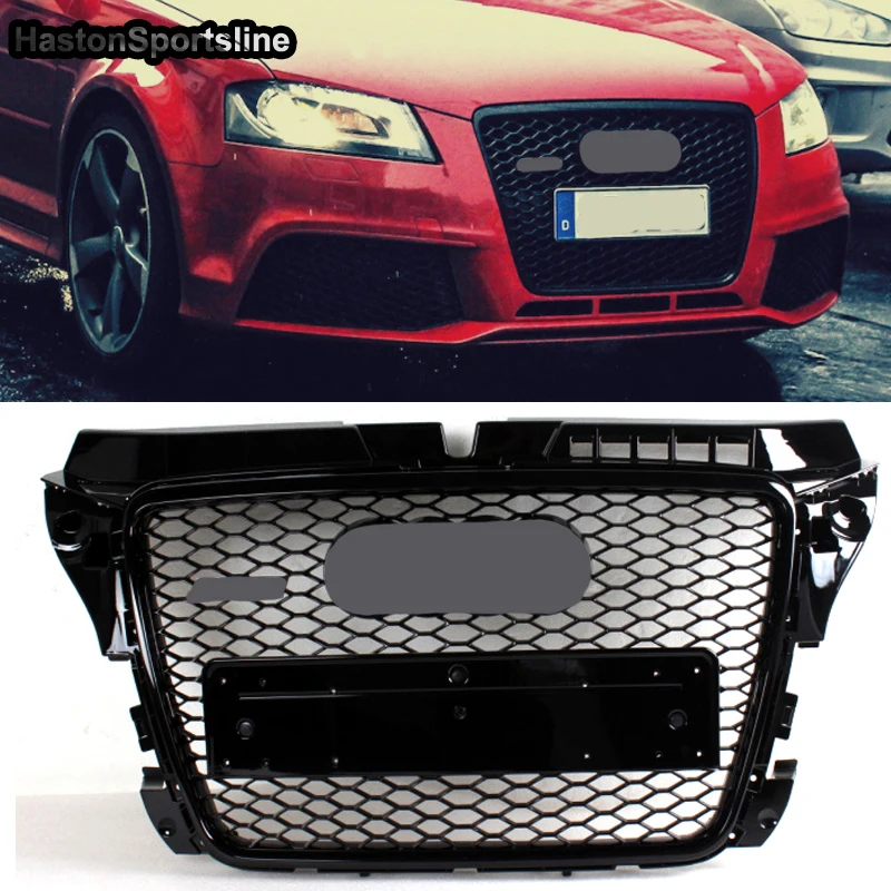 

For RS3 Style Front Sport Honeycomb Hood Grill Gloss Black for Audi A3 S3 Sline 8V 2009-2012 Car Styling Accessories