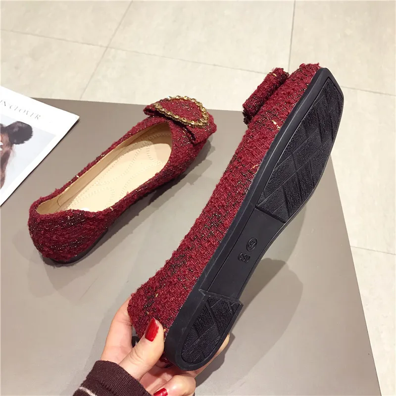 Женские туфли с бантом и кристаллами красные повседневные большого размера