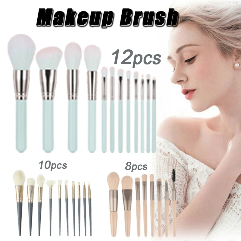 

8/10/12 Pcs Makeup Brush Set Portable Soft Professional Makeup Nose Shadow Eyebrow Brush Multifunctional Makeup Tool